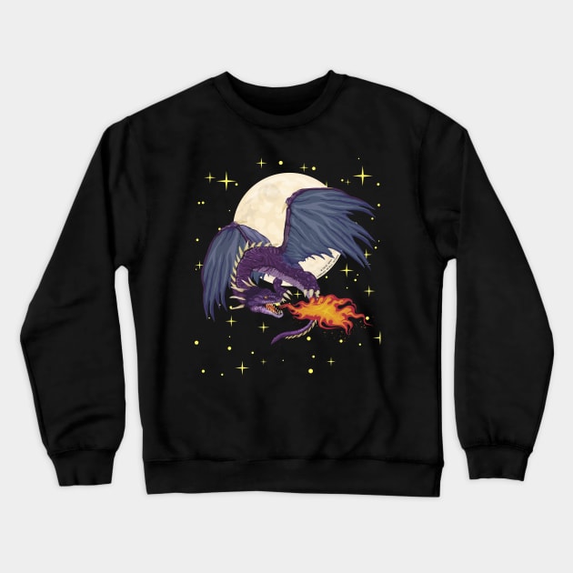 Purple Dragon Full Moon Fantasy Novelty Gift Crewneck Sweatshirt by Airbrush World